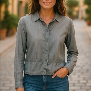 Cloth & Stone Chambray Tencel Top Medium Charcoal Gray C1716-678-254